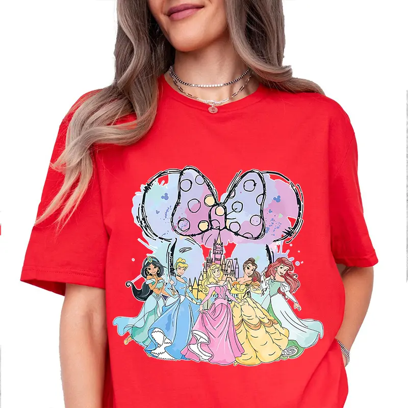 Disney Minnie Mouse TShirt Magic Kingdom Short Sleeved Cotton T-shirt American Retro Women's Fashion Casual Streetwear Sport Tee