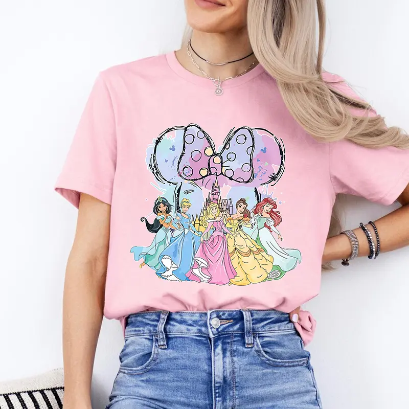Disney Minnie Mouse TShirt Magic Kingdom Short Sleeved Cotton T-shirt American Retro Women's Fashion Casual Streetwear Sport Tee