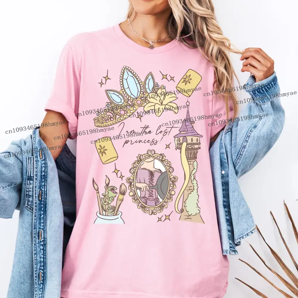 Cute Retro Vintage Disney Tangled Rapunzel Girls T-shirt Funny Disney Rapunzel Sweatshirt Fashion Women Summer Cotton T-shirt ﻿