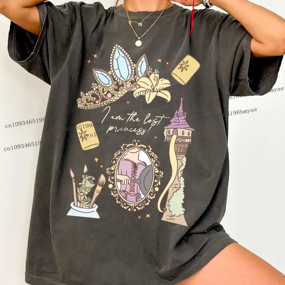 Cute Retro Vintage Disney Tangled Rapunzel Girls T-shirt Funny Disney Rapunzel Sweatshirt Fashion Women Summer Cotton T-shirt ﻿