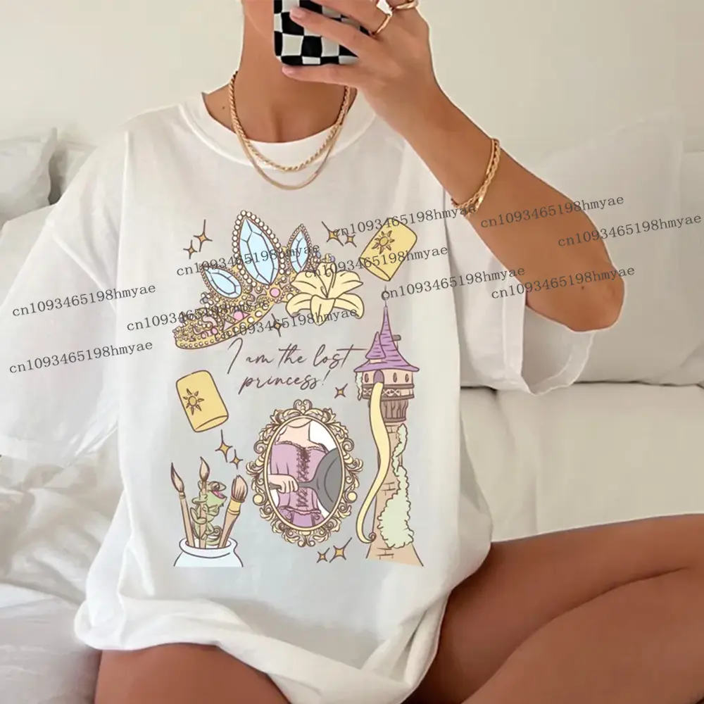 Cute Retro Vintage Disney Tangled Rapunzel Girls T-shirt Funny Disney Rapunzel Sweatshirt Fashion Women Summer Cotton T-shirt ﻿