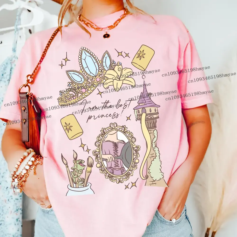 Cute Retro Vintage Disney Tangled Rapunzel Girls T-shirt Funny Disney Rapunzel Sweatshirt Fashion Women Summer Cotton T-shirt ﻿