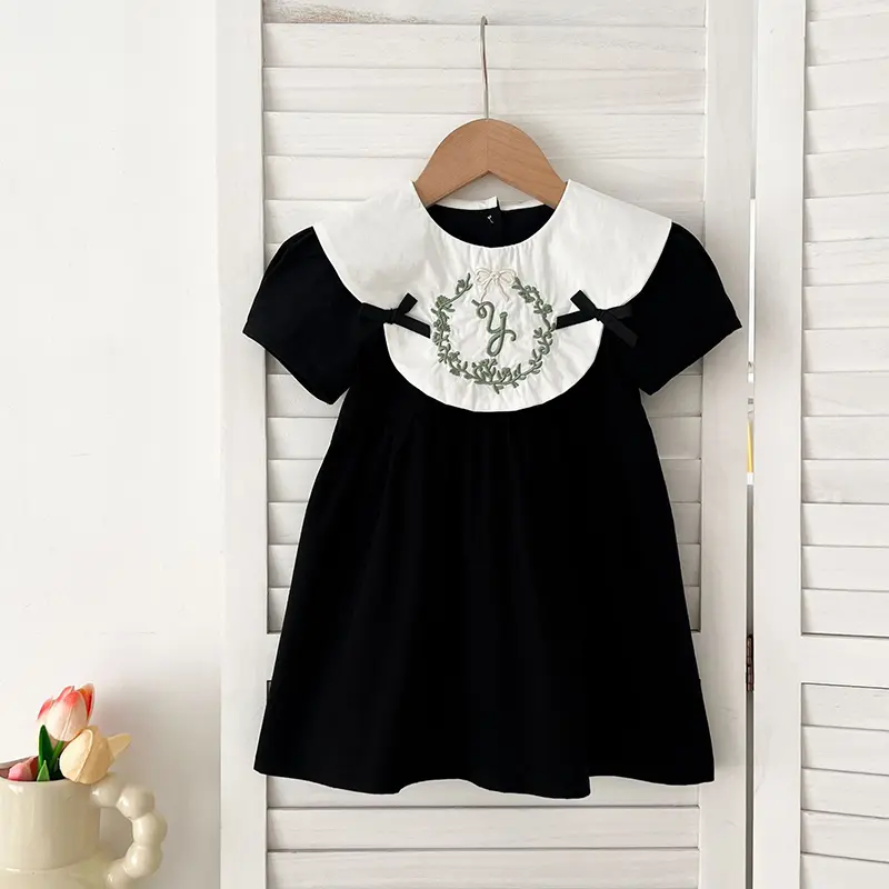 2025 Sister Clothes Baby Girl Dress Bodysuit Bow Party Summer Sister Dress Doll Collar Lace Embroidered One Piece Clothes Dress