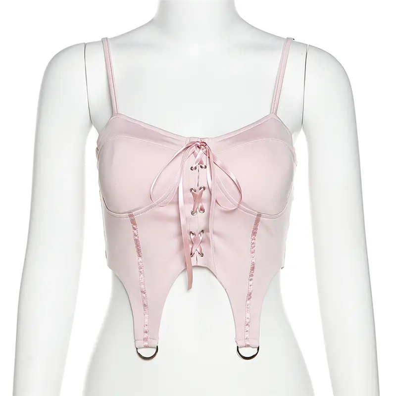 Nibber Pink Girl Cute Sexy Design Sense High Street Wear Elastic Ring Breathable Cool Summer Women's Camisole Sweet  Vest Party