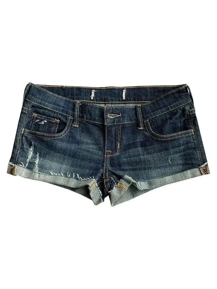 Summer New Female Fashion Hot Girl Street Casual Hip Wrap Sexy Mini Shorts Women's Low Rise Elastic Tight Curled Denim Shorts