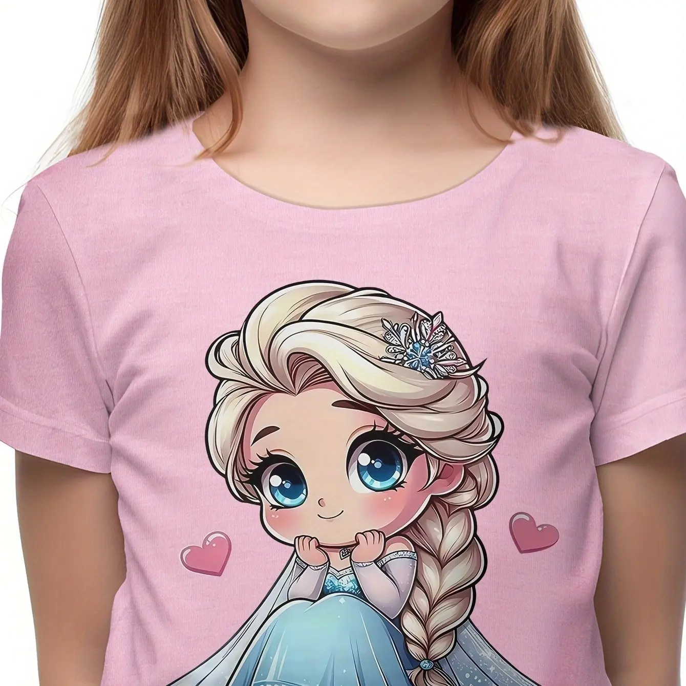 Disney Frozen Elsa Cartoon Animated Summer T-shirt Boys Girls Cute Casual Comfortable Short-sleeved Family Parent-child Clothing