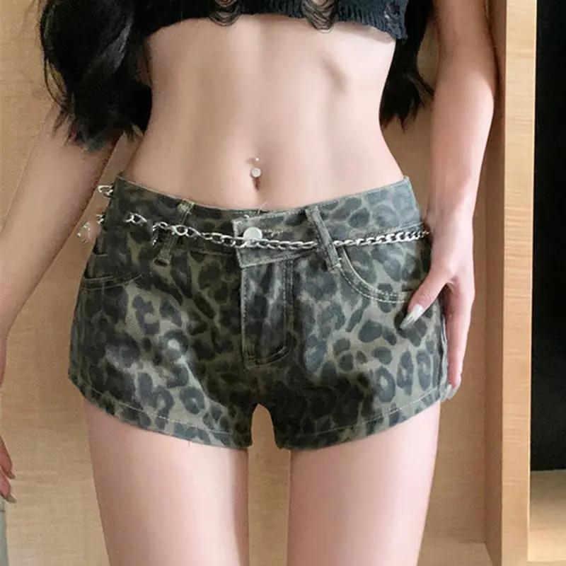 Sexy Leopard Low Waist Jeans Shorts for Women New Style Slimming Y2K Mini Shorts Female Streetwear Casual Denim Shorts Mujer