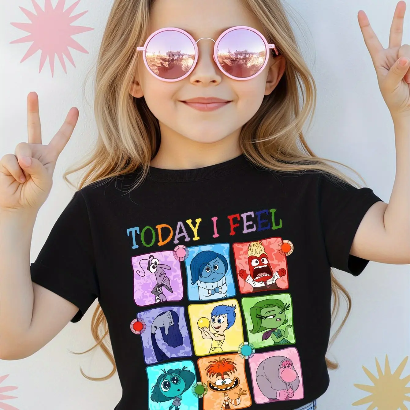 Disney Inside Out Cartoon Animated Summer T-Shirt Boys Girls Casual Comfortable Oversized Cute Parent-Child Family  Short Sleeve