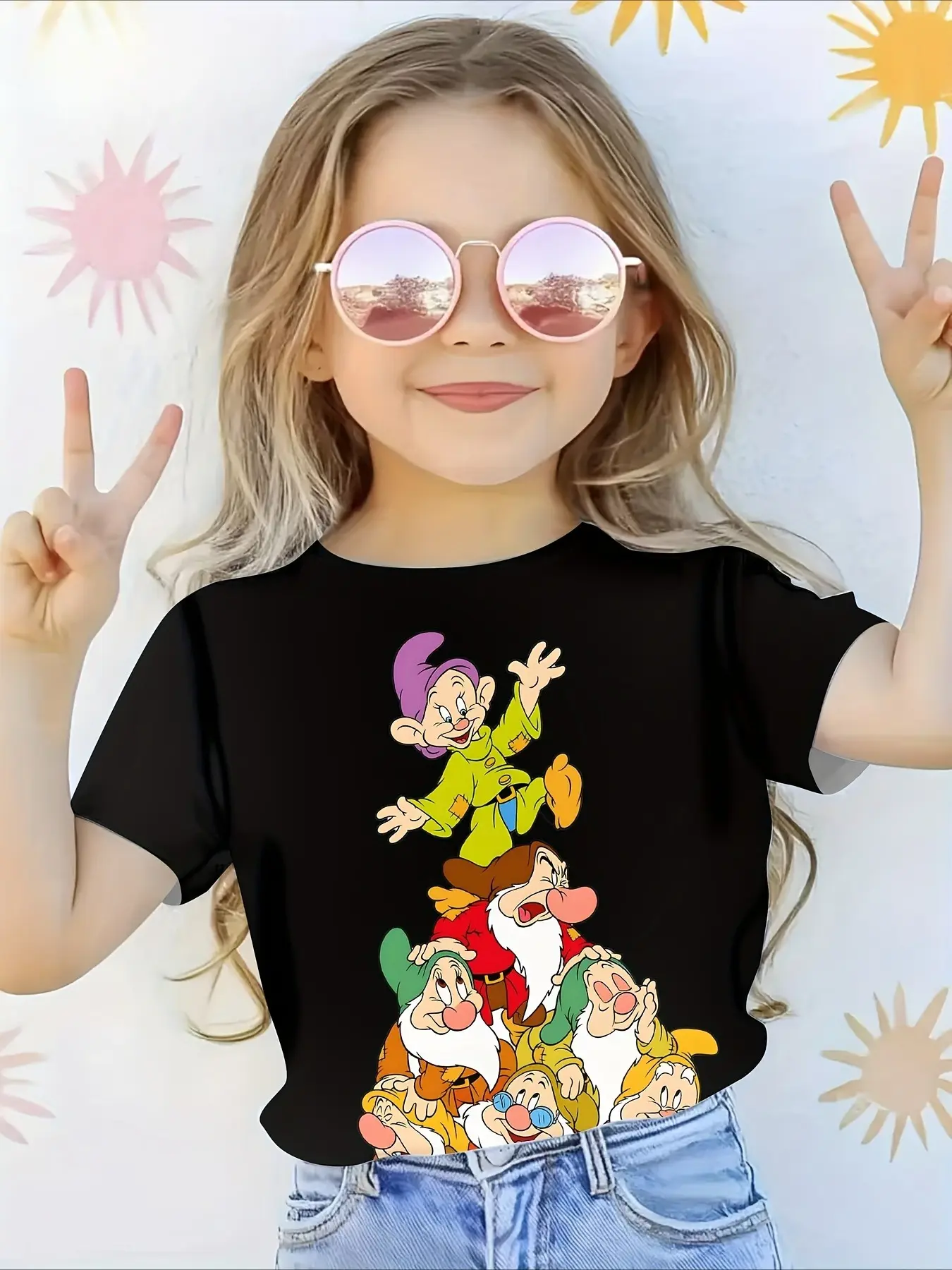 Disney Snow White Seven Dwarfs Cartoon Animated Summer T-Shirt Boys and Girls Casual Comfort Short Sleeve Family Parent-Child