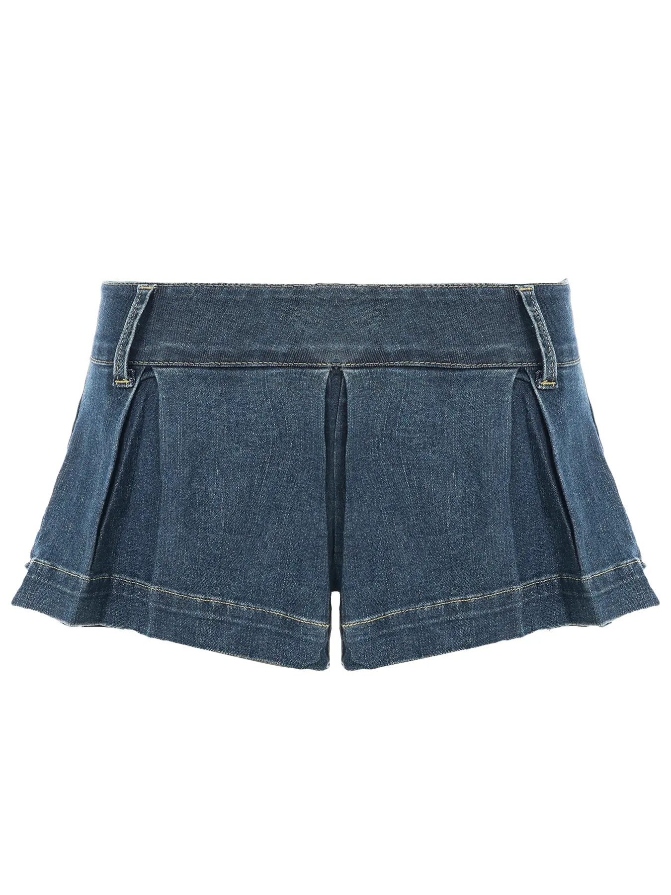Rockmore Y2K Coquette Sexy Girl Style Mini Skirts Shorts for Women 2025 New Low Waisted Pleated Super Short Denim Skirt Korean