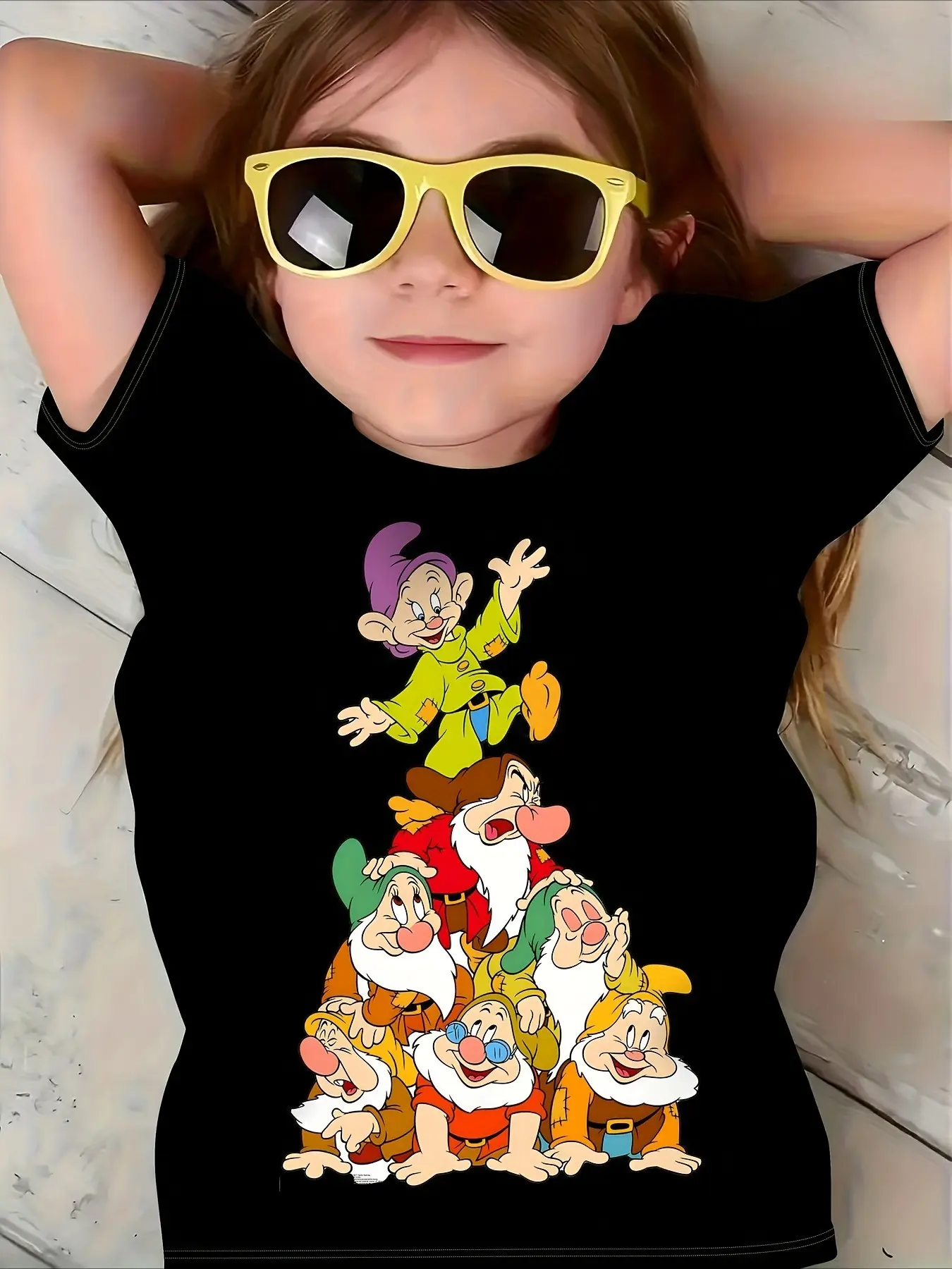 Disney Snow White Seven Dwarfs Cartoon Animated Summer T-Shirt Boys and Girls Casual Comfort Short Sleeve Family Parent-Child