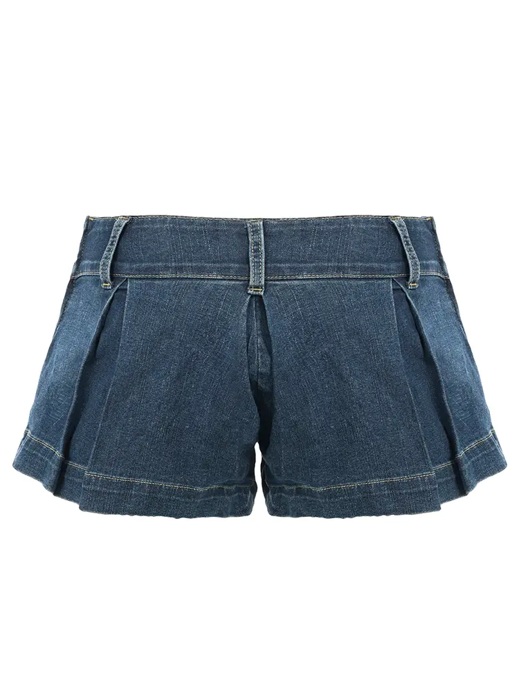 Rockmore Y2K Coquette Sexy Girl Style Mini Skirts Shorts for Women 2025 New Low Waisted Pleated Super Short Denim Skirt Korean