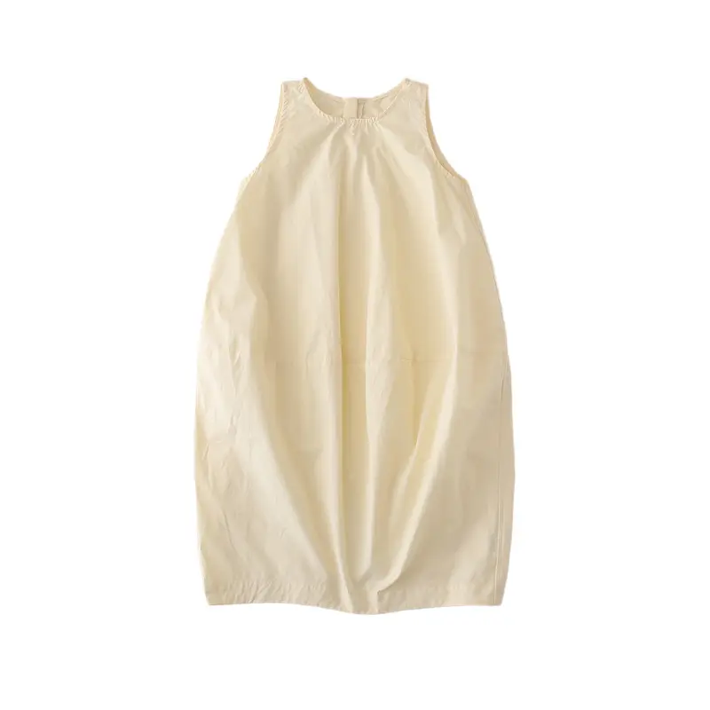 Korean Style Summer Parent Child Flower Bud Dress Solid Color O-neck Sleeveless Vest Dress Mother and Daughter Clothes H23090