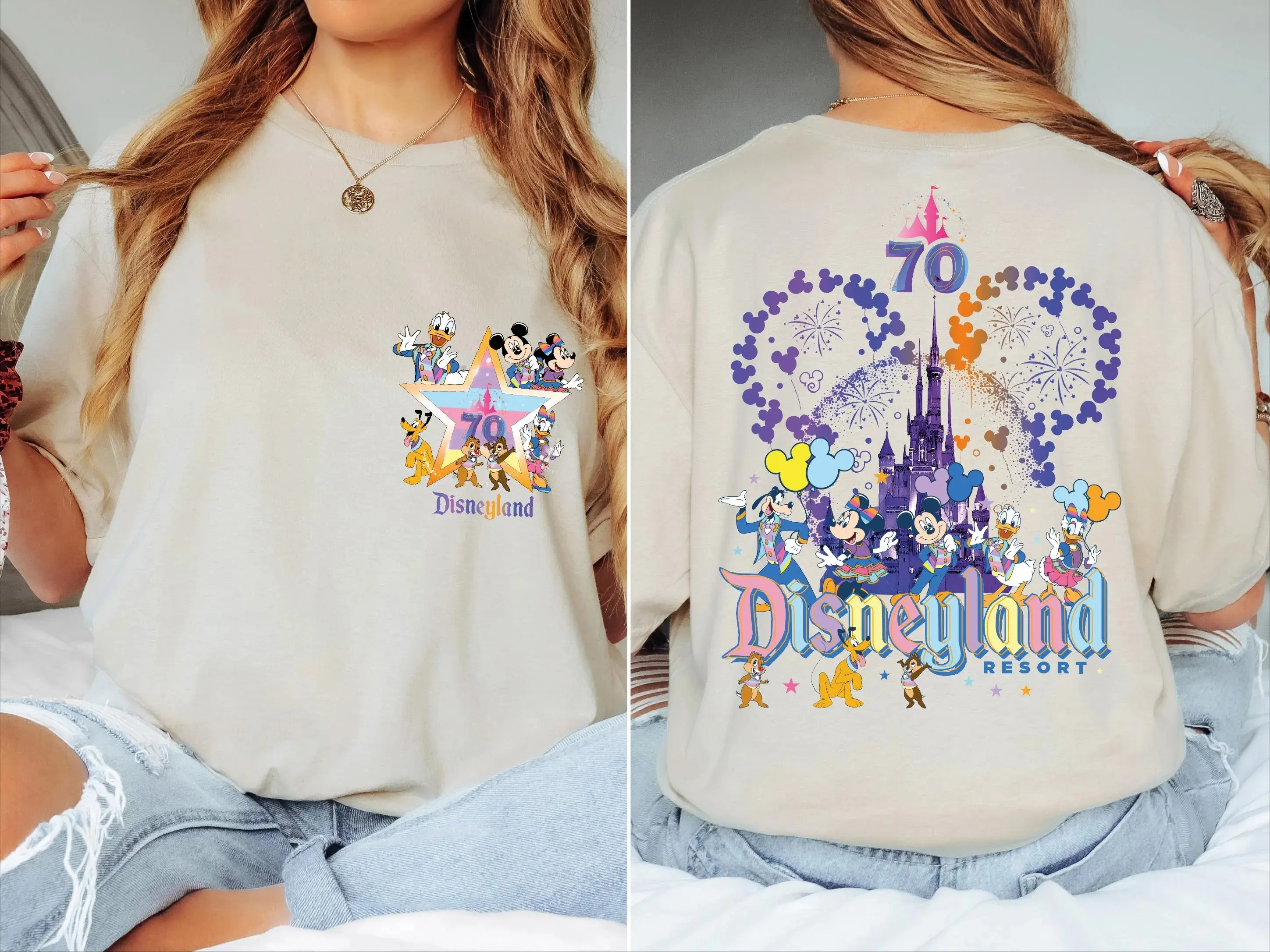 Disneyland 70th Anniversary Print Short Sleeved Shirt For Women's Girlfriends Fashionable And Casual Versatile T-Shirt