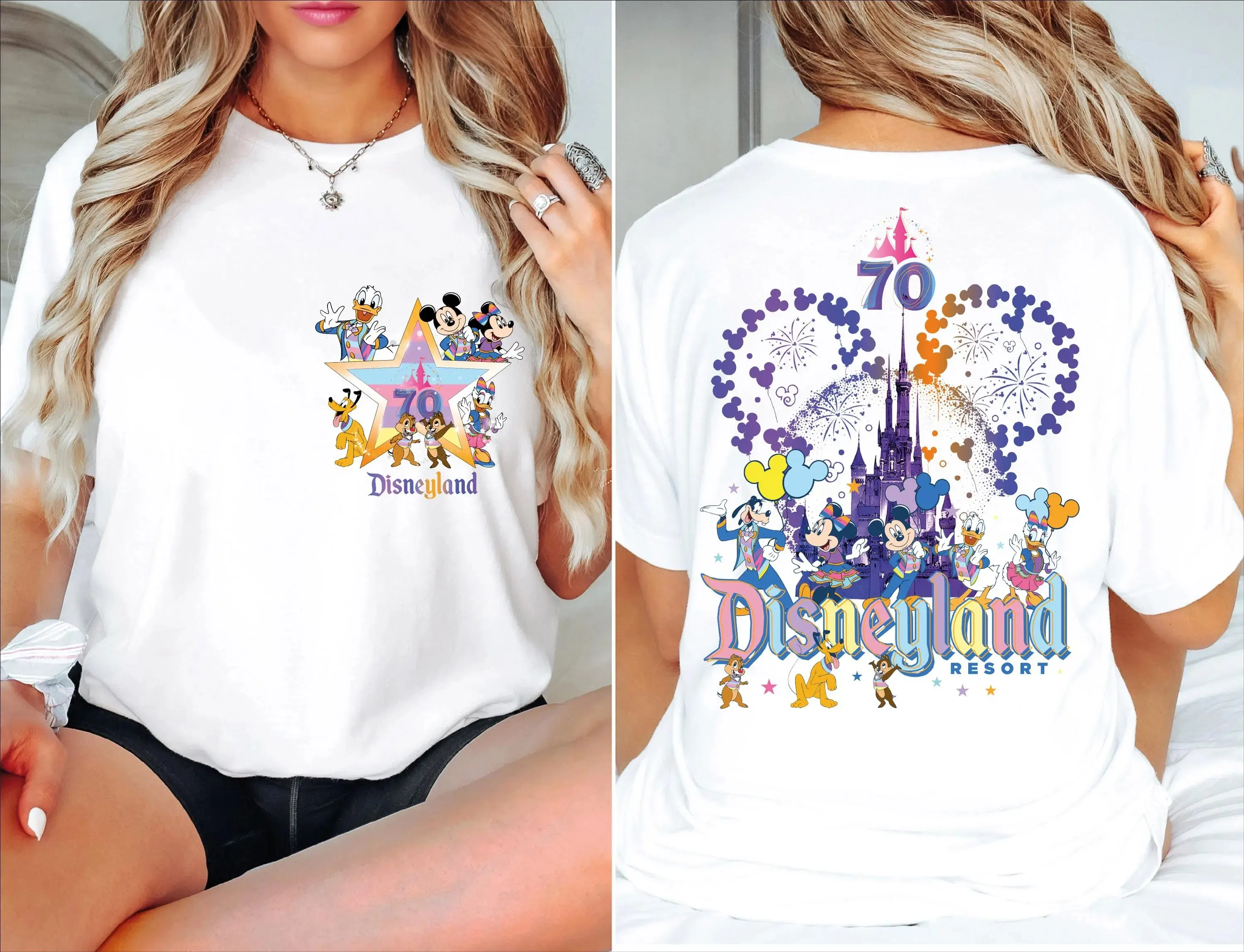 Disneyland 70th Anniversary Print Short Sleeved Shirt For Women's Girlfriends Fashionable And Casual Versatile T-Shirt