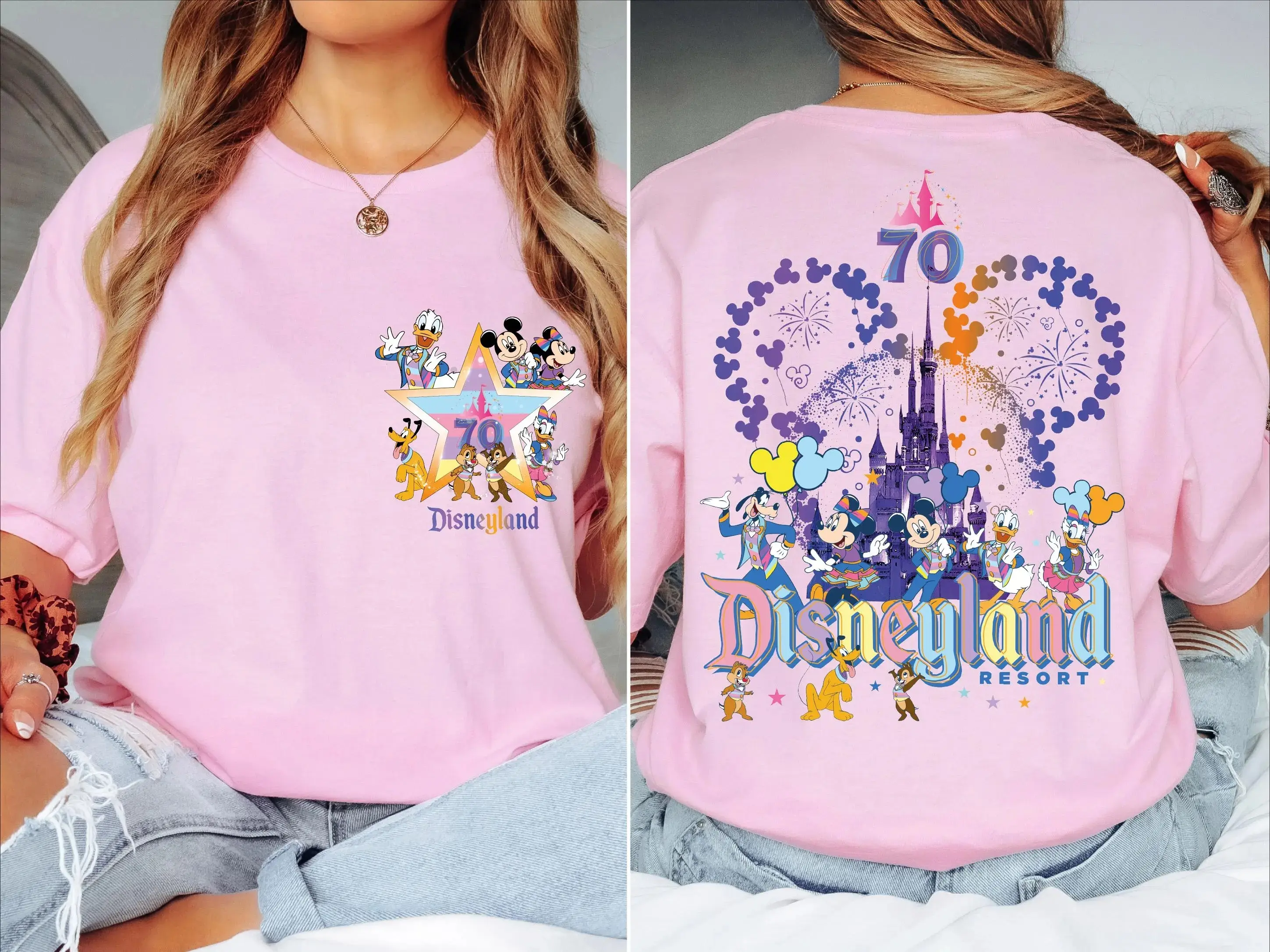 Disneyland 70th Anniversary Print Short Sleeved Shirt For Women's Girlfriends Fashionable And Casual Versatile T-Shirt