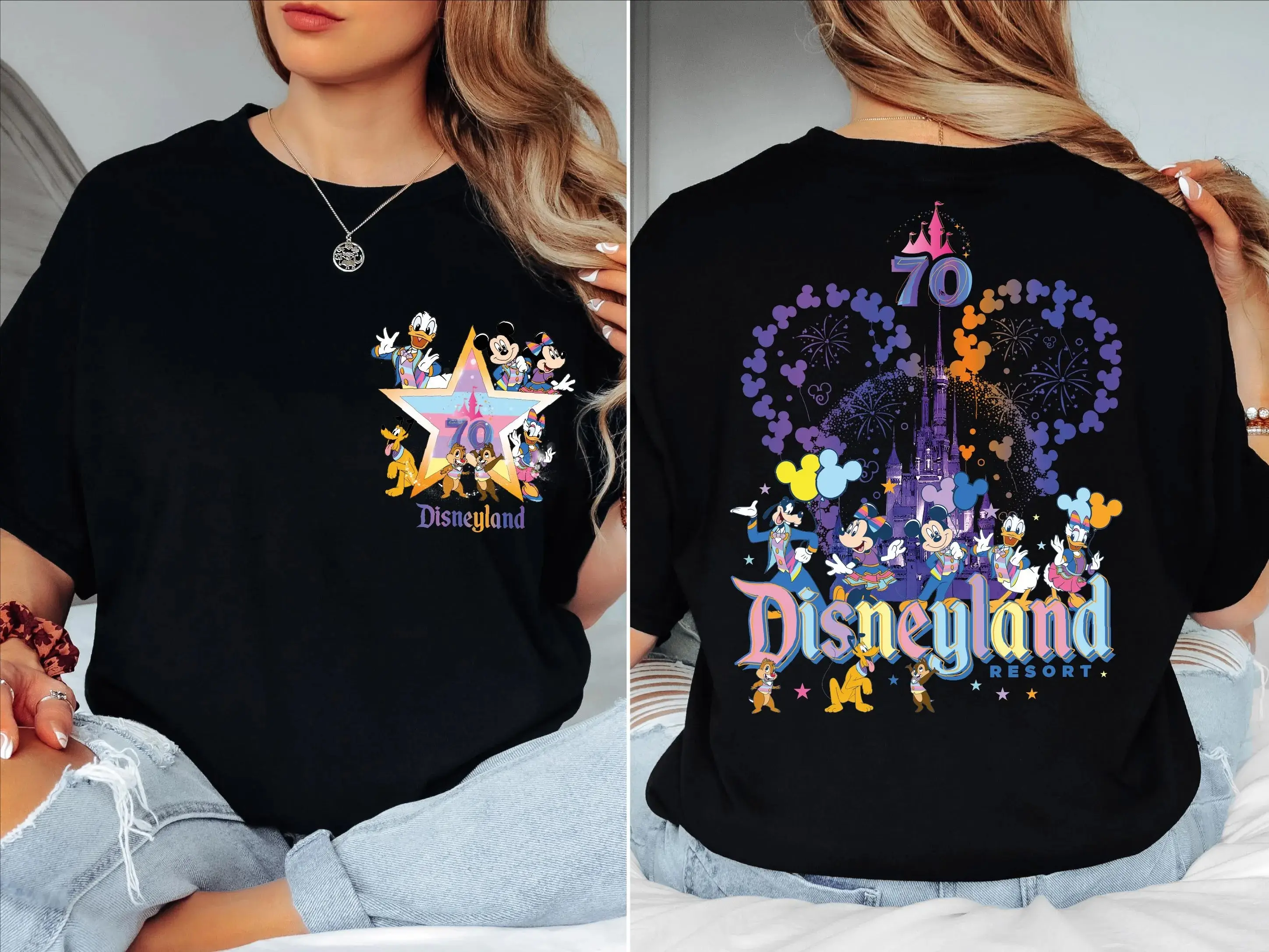 Disneyland 70th Anniversary Print Short Sleeved Shirt For Women's Girlfriends Fashionable And Casual Versatile T-Shirt