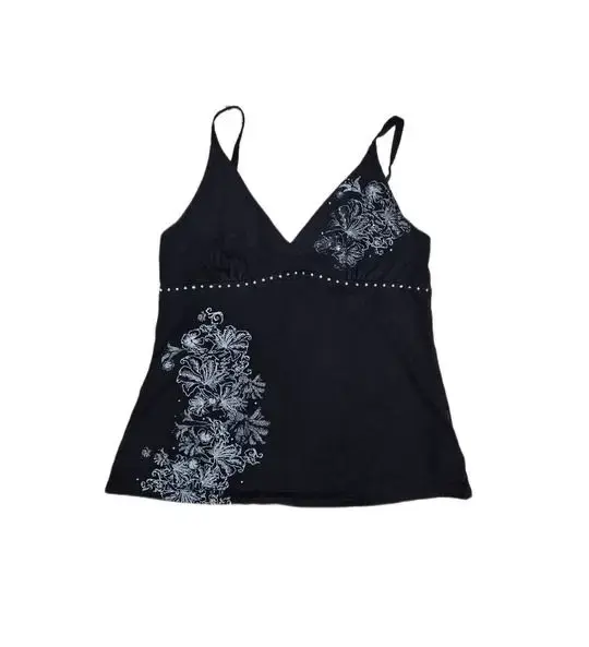 Y2K Sexy Hot Girl Clothes Harajuku Black Retro Print Rhinestone Mini Suspender V Neck Camis Goth Fashion Slim Fit Women Clothing