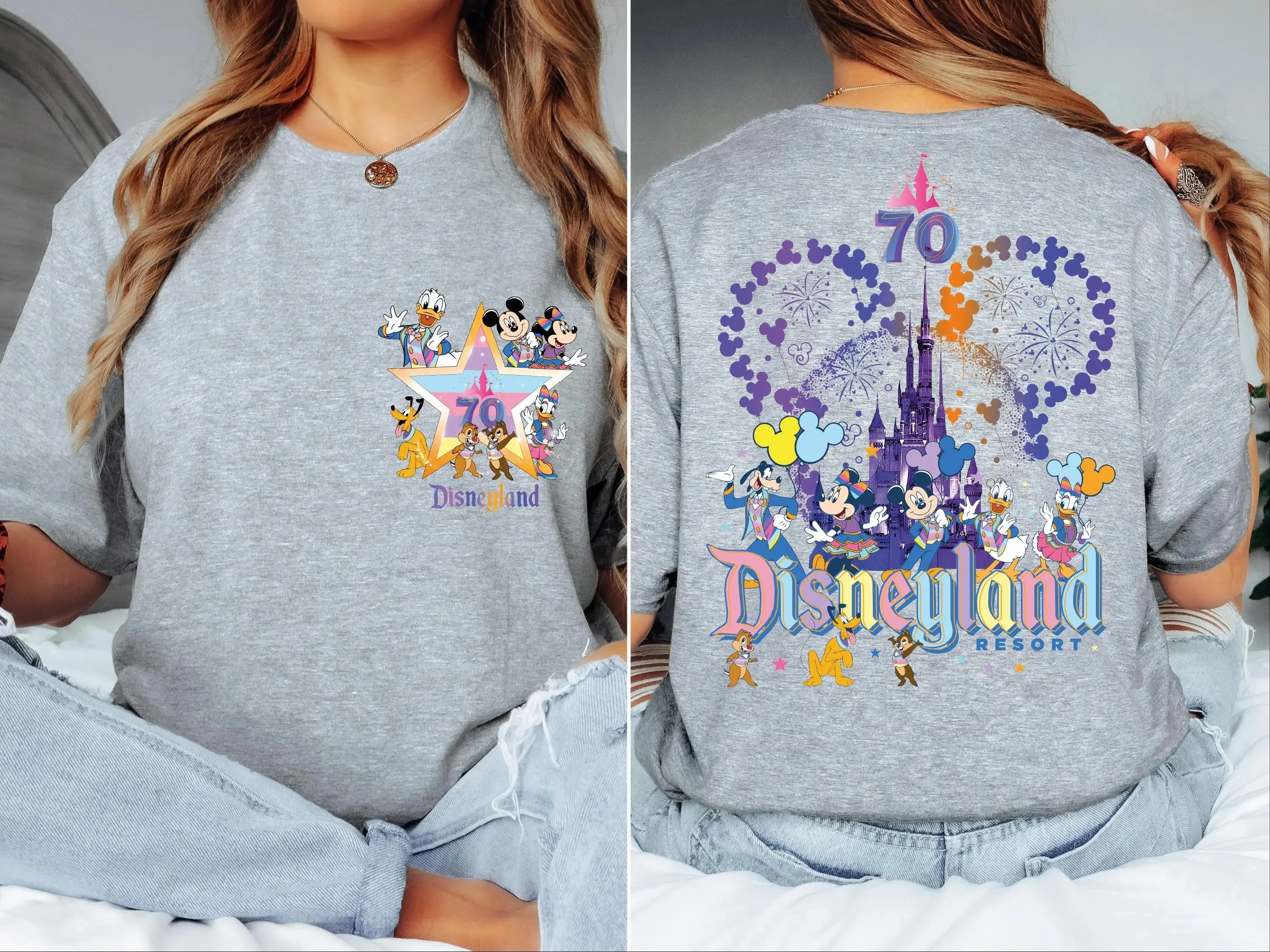 Disneyland 70th Anniversary Print Short Sleeved Shirt For Women's Girlfriends Fashionable And Casual Versatile T-Shirt
