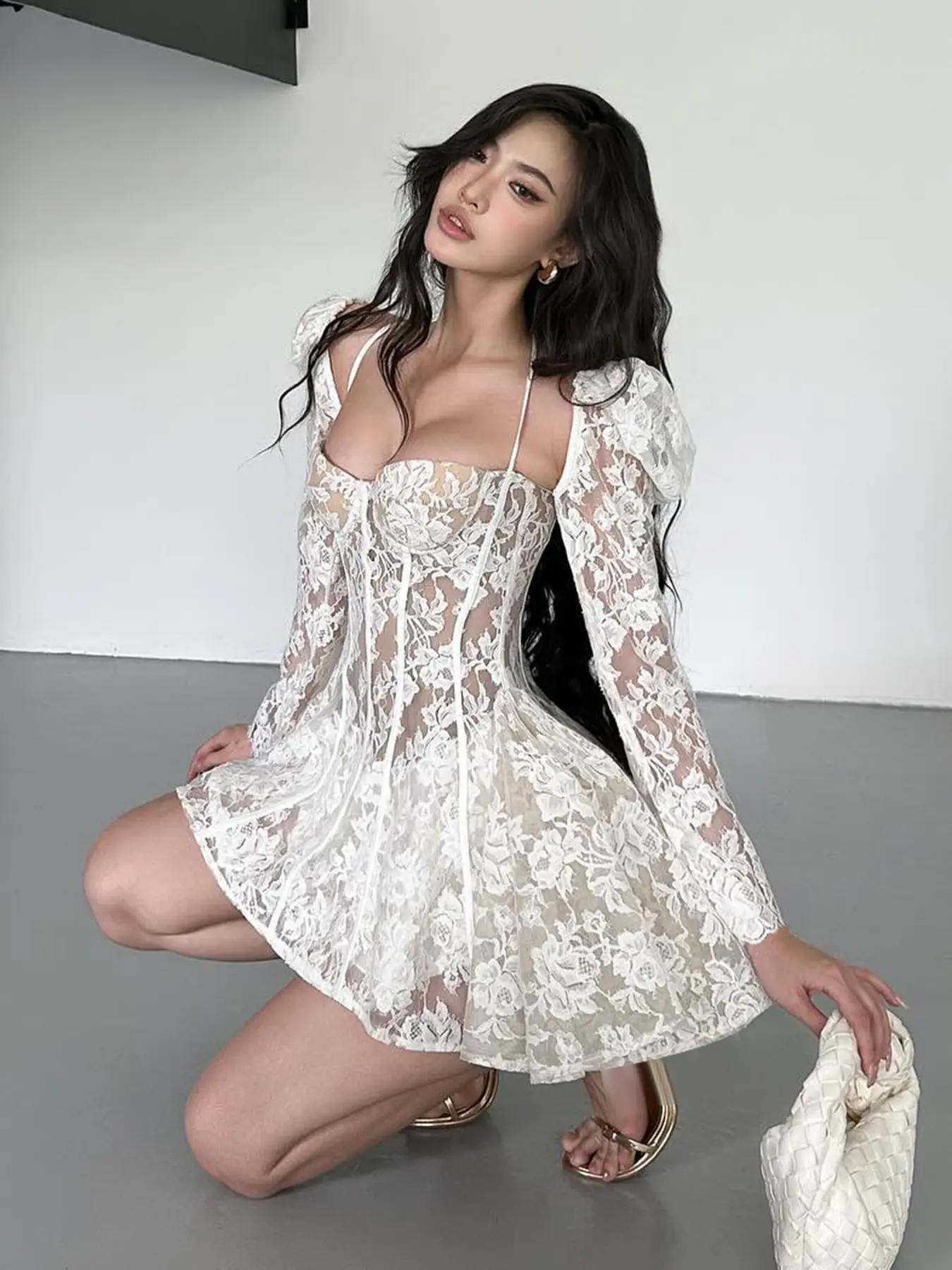 Rockmore Elegant Party Lace Corset Dresses for Women Fashion Evening Bodycone A-Line Sexy Backless Puff Sleeve Mini Dress 2025