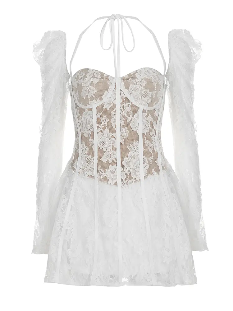 Rockmore Elegant Party Lace Corset Dresses for Women Fashion Evening Bodycone A-Line Sexy Backless Puff Sleeve Mini Dress 2025
