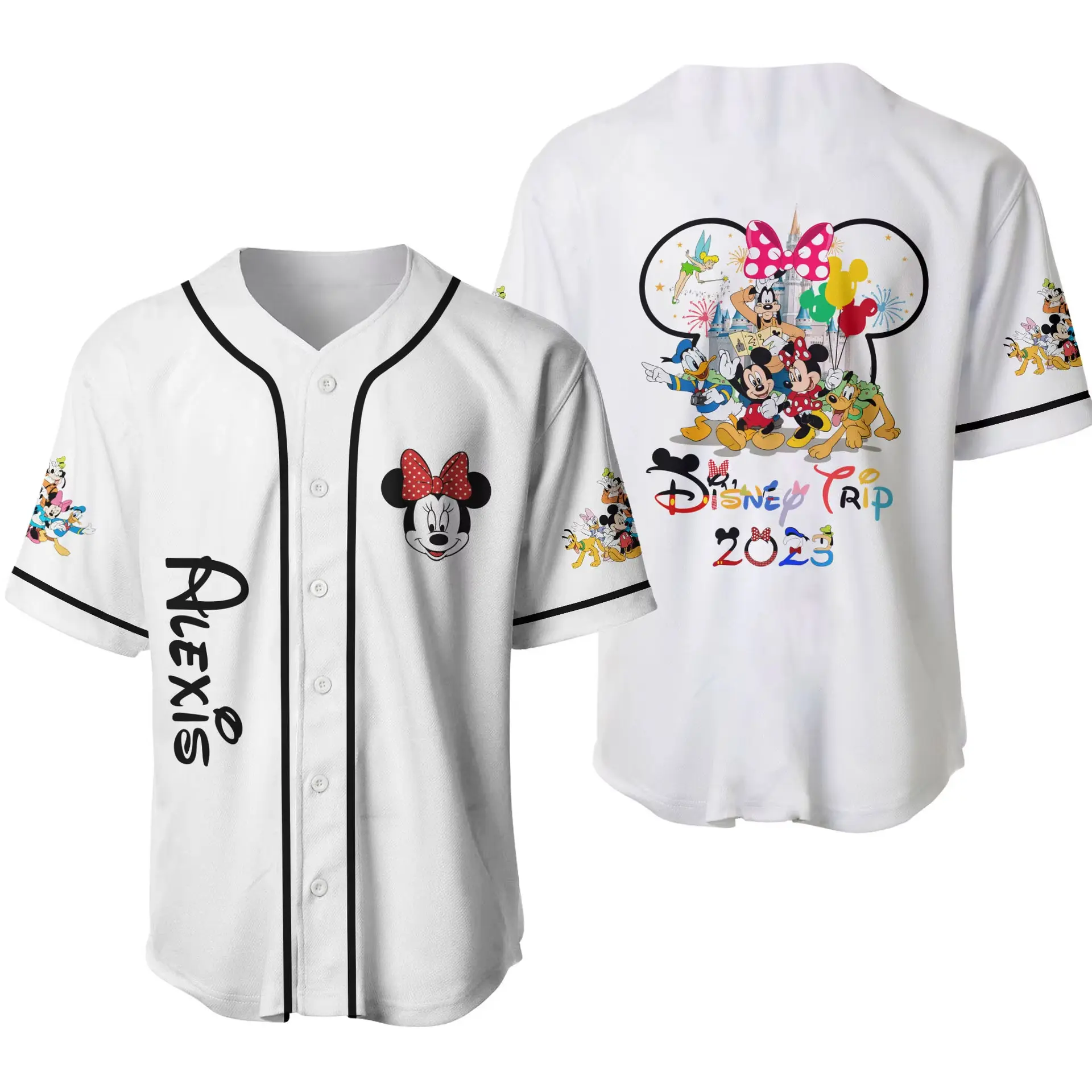 Disney Baseball Jersey 3D Printed Hello Kitty Short-Sleeved Jersey Button Opening Quick-Drying Girls' Sports Training T-shirt To