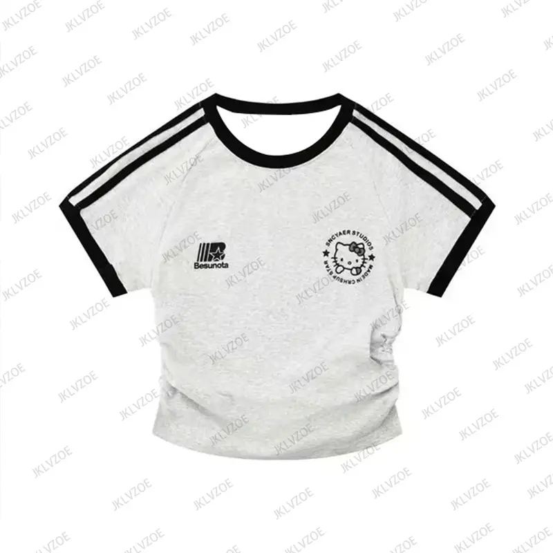 MINISO Summer New Cartoon Sanrio Hello Kitty T-shirt For Women's Short Sleeve O-neck Tees Casual Sports Football Jersey Y2K Tops