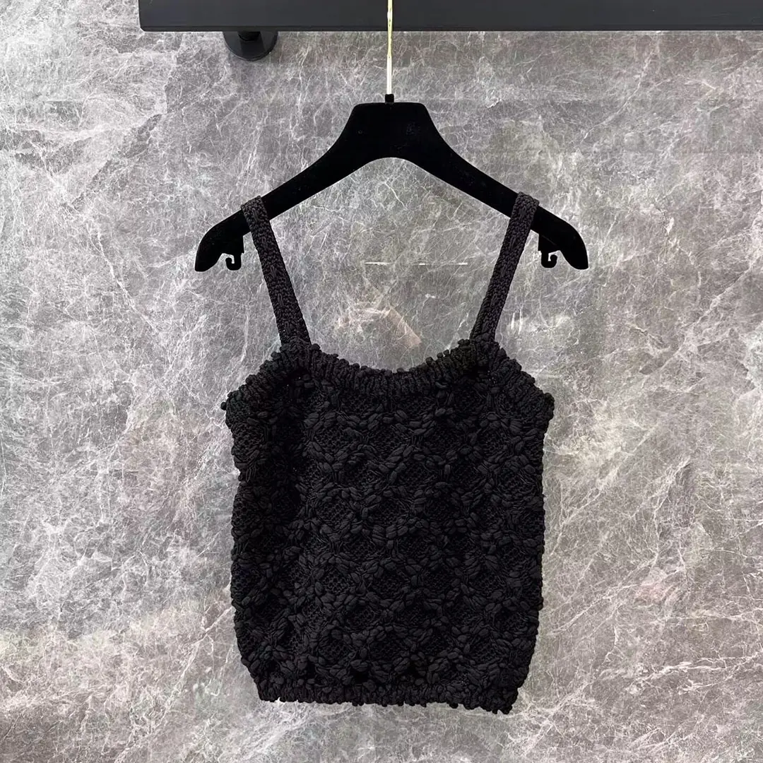2025 New Fashion Summer Knitted Crochet Geometric Pattern Straps Camis Women Sweet Girl Sexy Slim Fit Tank Tops