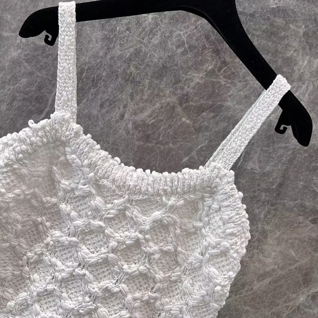 2025 New Fashion Summer Knitted Crochet Geometric Pattern Straps Camis Women Sweet Girl Sexy Slim Fit Tank Tops