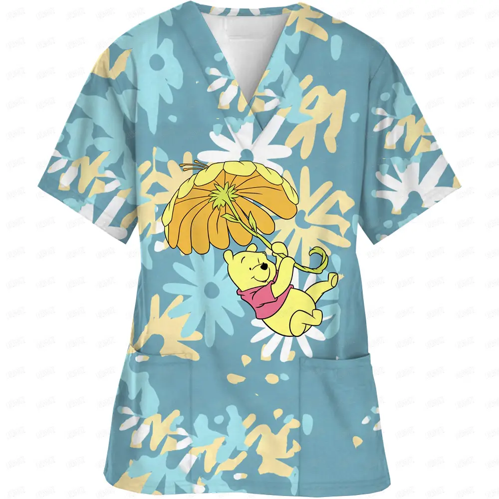 Winnie the Pooh tigger Disney Medical Uniforms Nurse Accessories for Work Doctor's Cartoon Pattern Short Sleeved Shirt