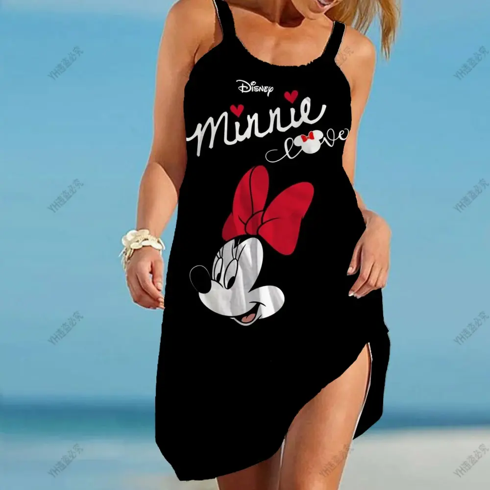 Summer Women 3D Tie Dye Rainbow Suspenders Bohemian Vintage Beachwear Girl Disney Minnie Mickey Mouse Sexy Party Beach Dress