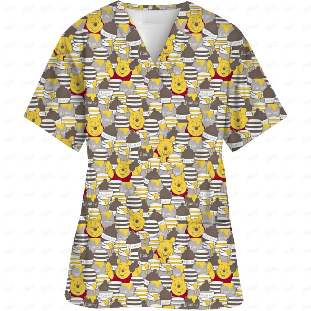 Winnie the Pooh tigger Disney Medical Uniforms Nurse Accessories for Work Doctor's Cartoon Pattern Short Sleeved Shirt
