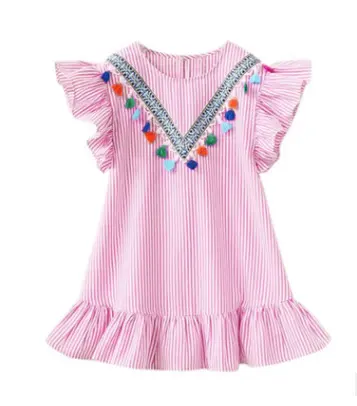 Tassel Flying Sleeve Girl Family Matching Clothes Mom And Daughter Dress Stripe Cute Mini Mother And Daughter Outfit Top Clothes