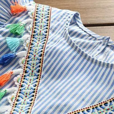 Tassel Flying Sleeve Girl Family Matching Clothes Mom And Daughter Dress Stripe Cute Mini Mother And Daughter Outfit Top Clothes