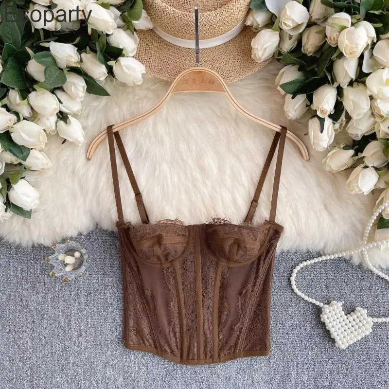 Chic Sweet Lace Camis Fashion Tank Top Basic Slim Crop Top Sexy Corset Bustier Summer hotsweet Women vintage Tops Ins