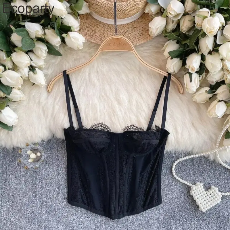 Chic Sweet Lace Camis Fashion Tank Top Basic Slim Crop Top Sexy Corset Bustier Summer hotsweet Women vintage Tops Ins