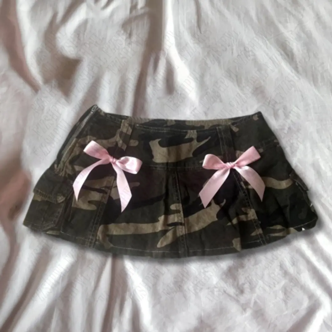 Chic aesthetic street hip hop women's mini skirt Y2K punk rock camouflage cute bow sexy hot girl summer new style Slim skirt emo