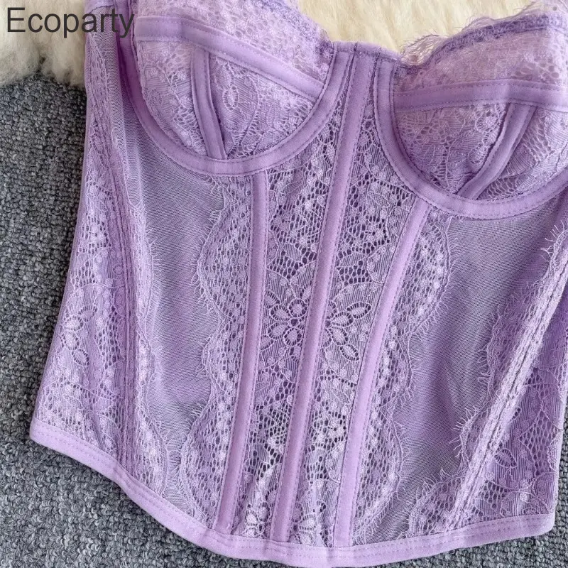 Chic Sweet Lace Camis Fashion Tank Top Basic Slim Crop Top Sexy Corset Bustier Summer hotsweet Women vintage Tops Ins
