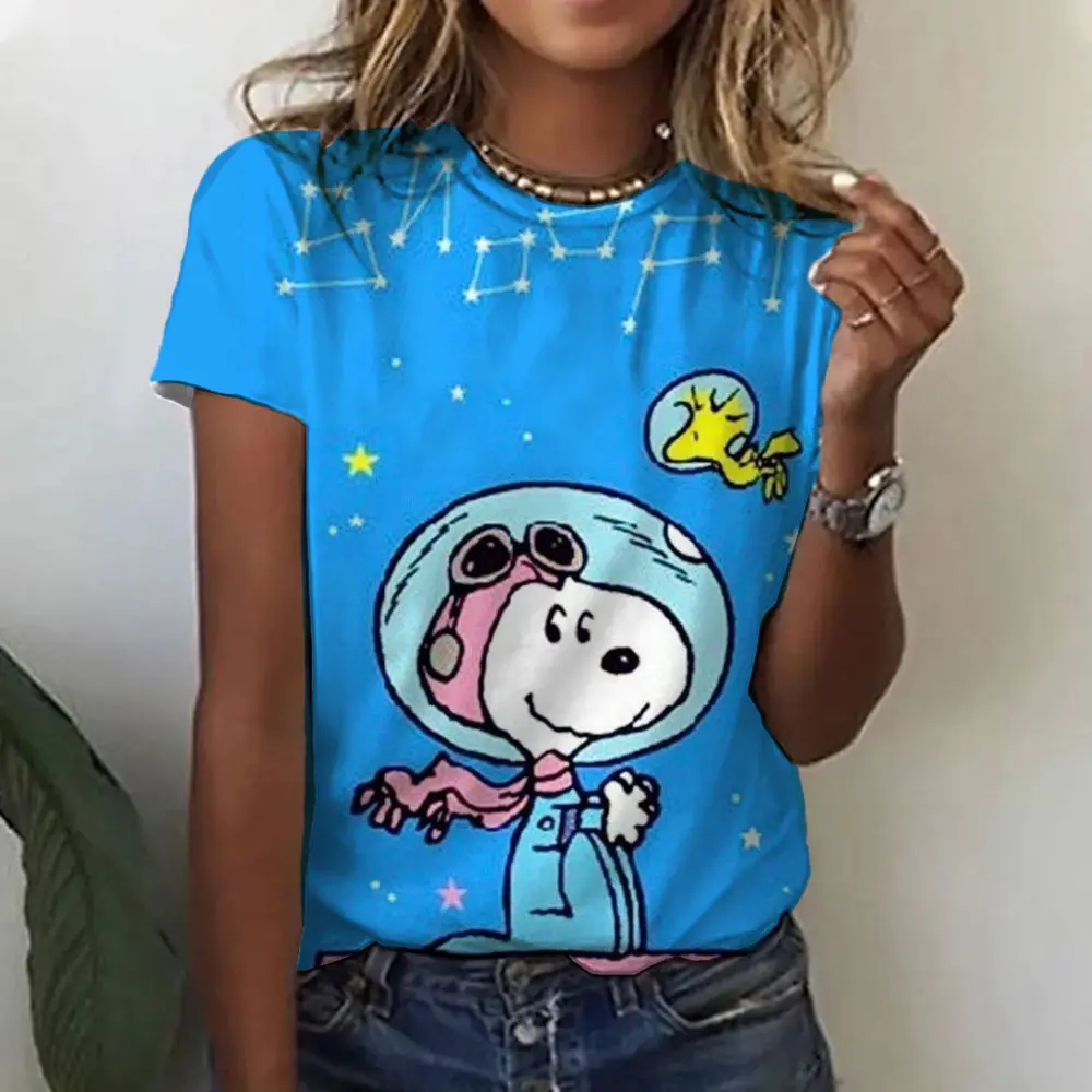 2025 plus size women's cartoon patterned Snoopy printed T-shirt, 90s girl style casual fashion aesthetic printed women's top