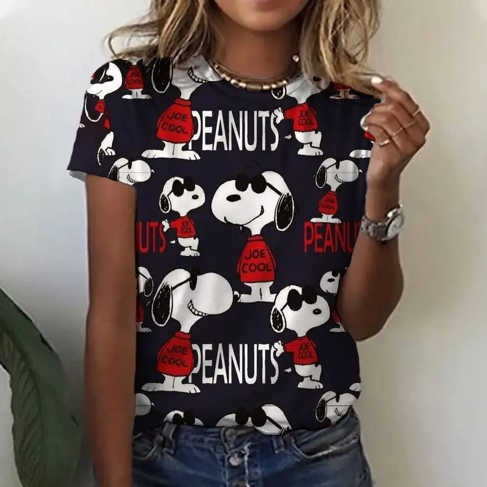 2025 plus size women's cartoon patterned Snoopy printed T-shirt, 90s girl style casual fashion aesthetic printed women's top
