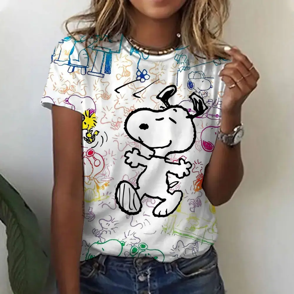 2025 plus size women's cartoon patterned Snoopy printed T-shirt, 90s girl style casual fashion aesthetic printed women's top