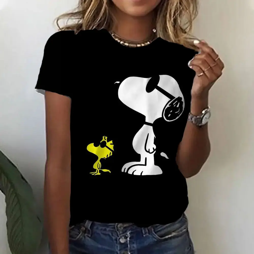 2025 plus size women's cartoon patterned Snoopy printed T-shirt, 90s girl style casual fashion aesthetic printed women's top