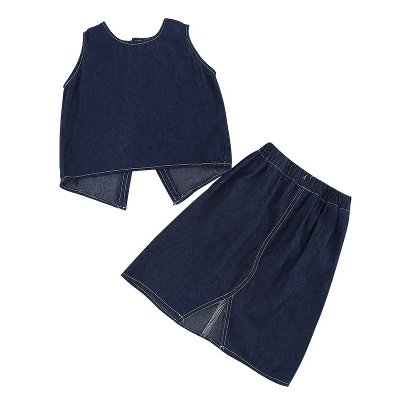 Brother Sister Matching Outfits Summer Boy Cowboy Sleeveless Sets/Casual Denim Girl Vest Skirt Siblings Loose Clothing H85226