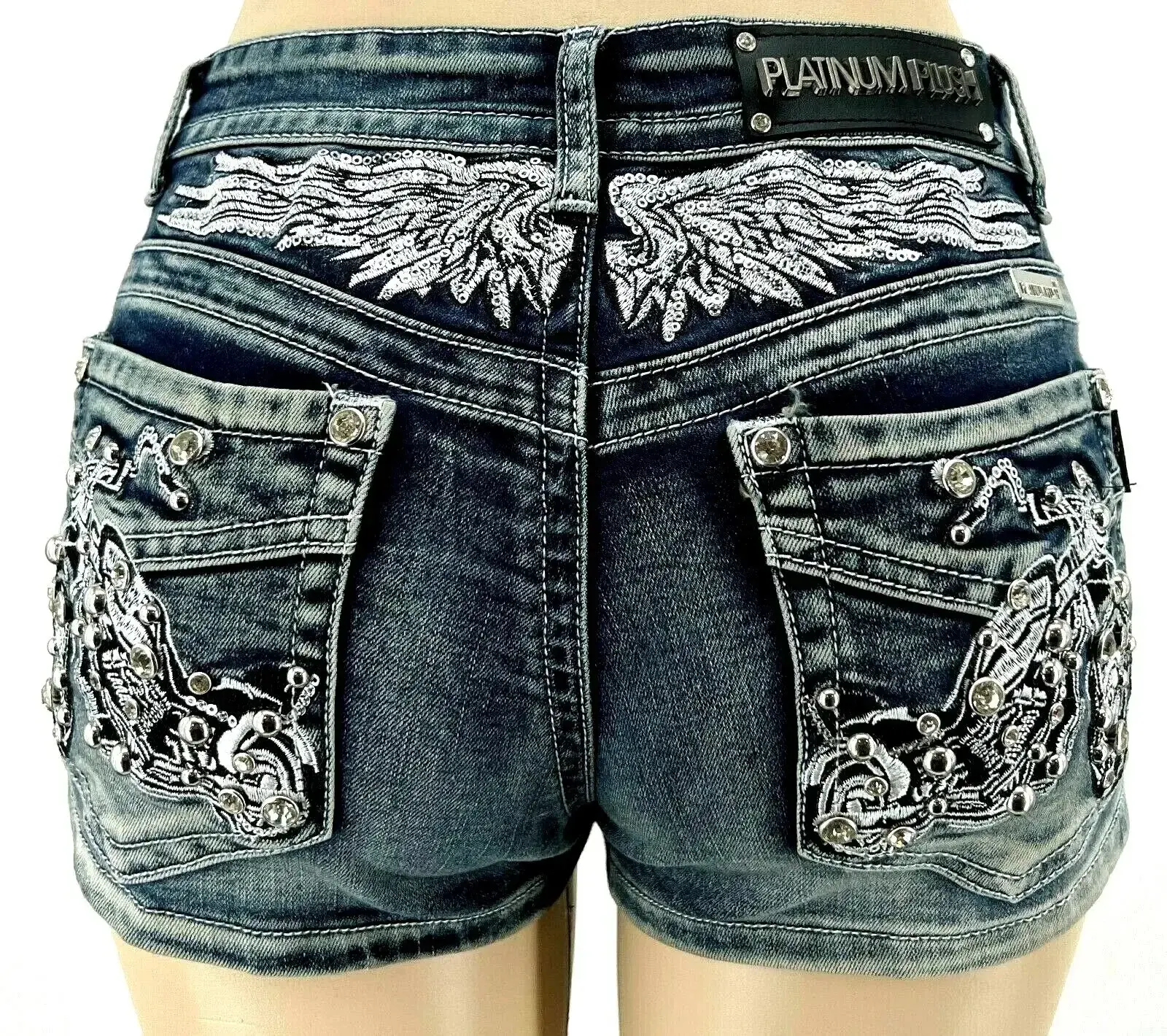 European and American Harajuku retro rivet pocket embroidered low waist shorts Shibuya sexy hottie classic denim mini shorts