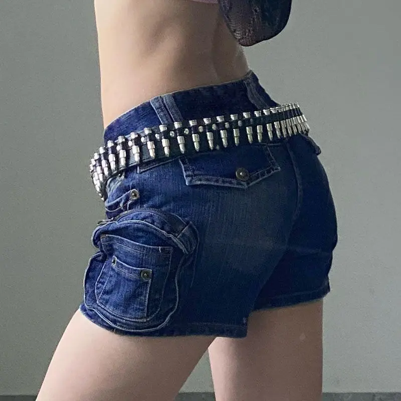 Streetwear Casual Hot Slim Sexy Low Waist Mini Denim Shorts Women Wash Y2k Classical Sexy Gyaru Dark Academia Gothic Short Pants