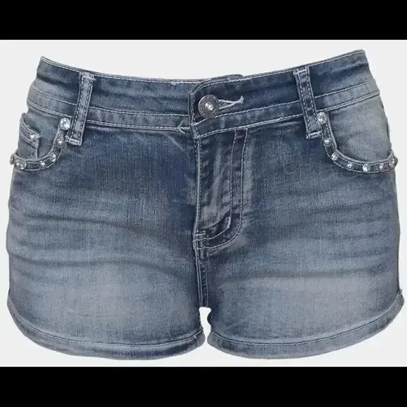 European and American Harajuku retro rivet pocket embroidered low waist shorts Shibuya sexy hottie classic denim mini shorts