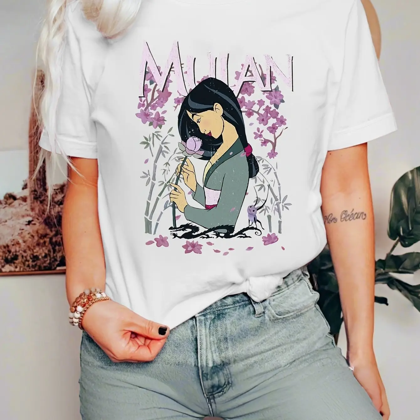 Mulan boys and girls kids print summer T-shirt family parent-child clothing casual cute loose comfortable short sleeve men women