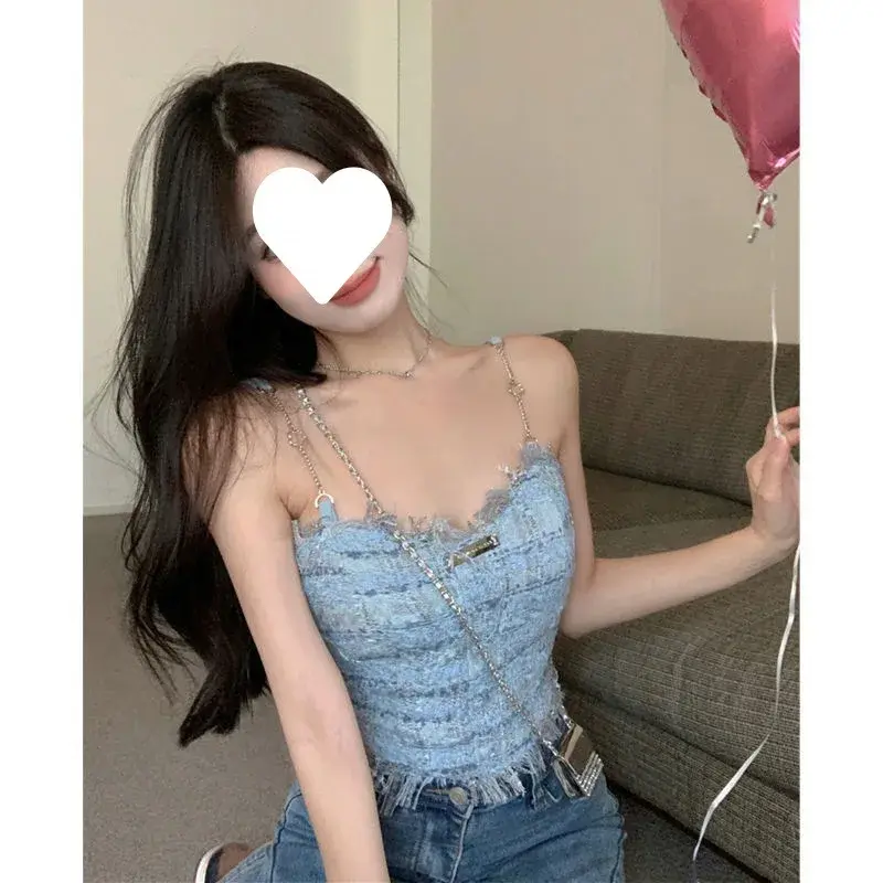 Bluefringedtank Small Vest Women's Summer Sweet Spicy Girl Outerwear Design Sensibility Pure Will Inner Cropped Top