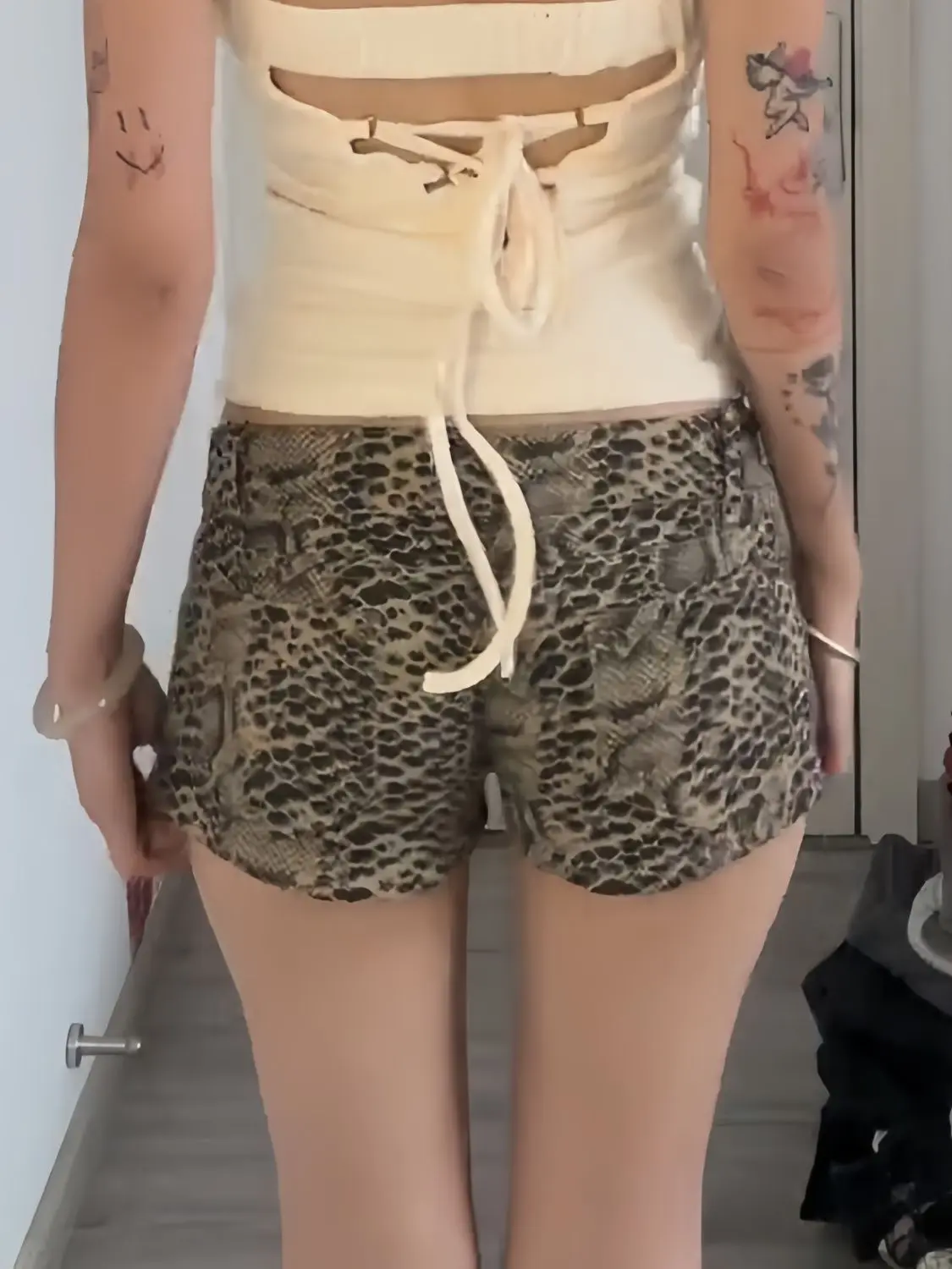 Leopard Print Strap Denim Shorts Women's Summer New Lace Up Bandage Slim A Word y2K Jean Shorts Hot Pants