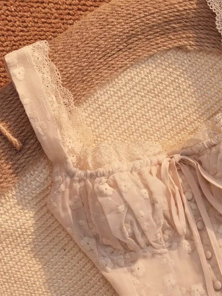 Tie Bow ruffled Ruched Chest embroidery Camisole women Summer Tank Tops single-breasted Girl Slim Crop Top cami